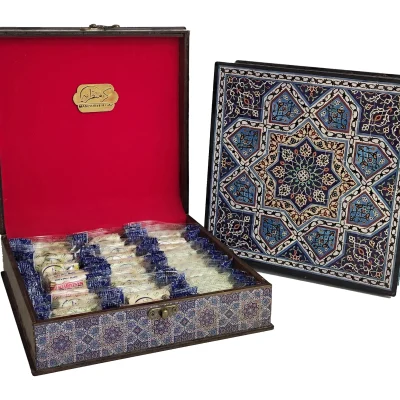 گز کادویی جعبه چوبی طرح گل و مرغ