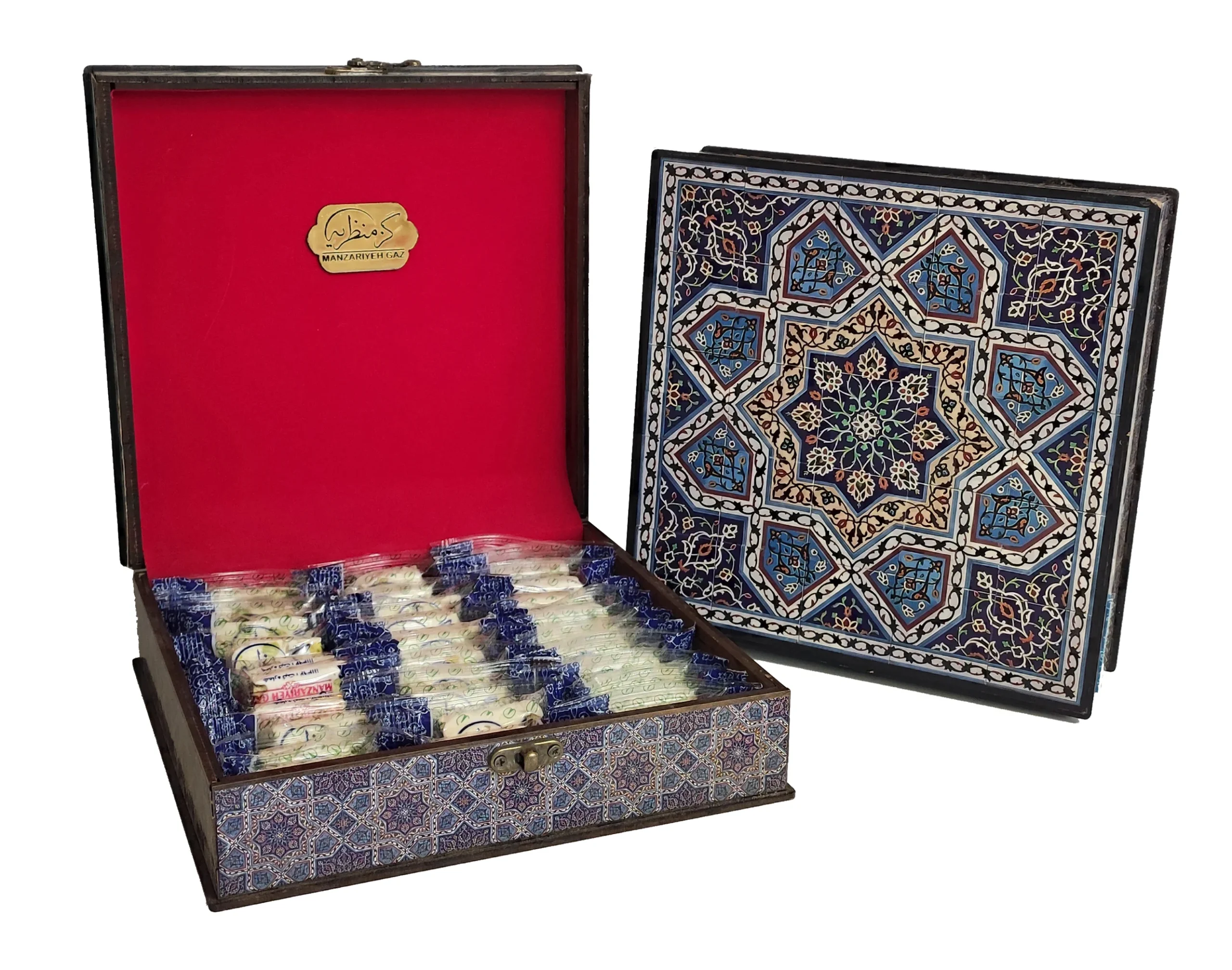 گز کادویی جعبه چوبی طرح گل و مرغ